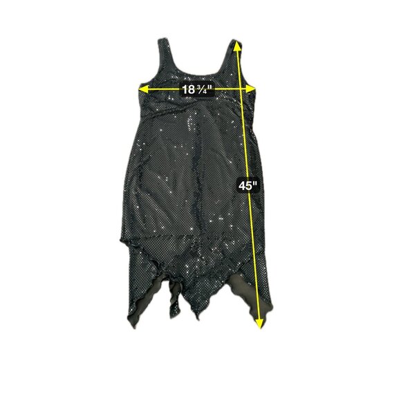 Vintiage Teddi Evening Black Sequined Sharkbite Hem Whimsygoth Dress Size 16 - Picture 7 of 8